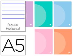Libreta liderpapel 360 tapa de plastico a5 48 hojas 90g/m2 horizontal con doble margen colores pastel