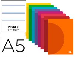 Libreta liderpapel 360 tapa de plastico A5 48 hojas 90g/m2 pauta 5 2,5mm con margen colores surtidos