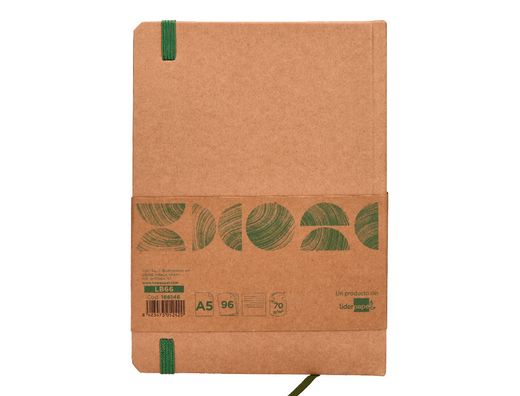Libreta liderpapel ecouse 100% reciclada a5 96 hojas 70g/m2 horizontal con gomilla y marca paginas