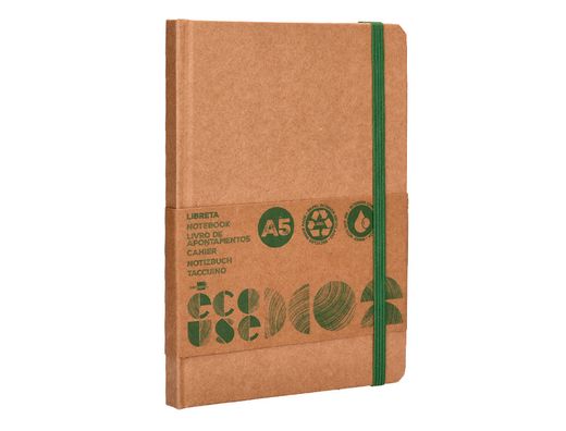 Libreta liderpapel ecouse 100% reciclada a5 96 hojas 70g/m2 horizontal con gomilla y marca paginas