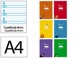 Libreta liderpapel pautaguia tapa cartoncillo 32h A4 75gr cuadriculado pautado 4mm con margen 6 colores surtidos