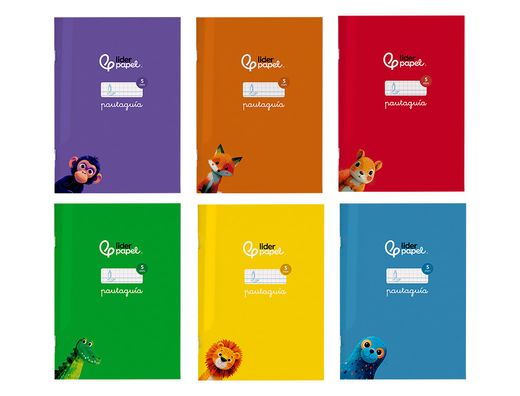 Libreta liderpapel pautaguia tapa cartoncillo 32h A5+ 75gr cuadriculado pautado 4mm con margen 6 colores surtidos