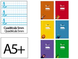 Libreta liderpapel pautaguia tapa cartoncillo 32h din a5+ 75gr cuadriculado pautado 5mm con margen 6 colores surtidos