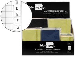 Libreta Liderpapel Simil Piel 120 Hojas 70G/M2 Cuadro 4Mm + Indice Expositor de 45 Unidades Colores Surtidos
