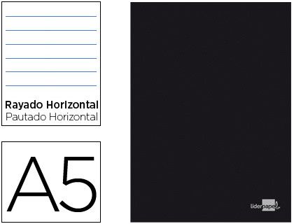 Libreta Liderpapel Tapa Negra A5 80 Hojas 60G/M2 Horizontal con Doble Margen