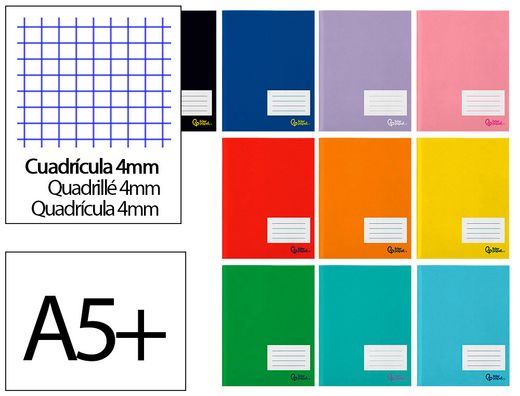 Libreta liderpapel smart A5 plus 48 hojas 75gr cuadro 4mm con margen colores surtidos