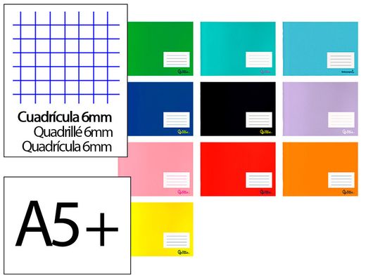 Libreta liderpapel smart A5 plus apaisado 32 hojas 75gr cuadro 6 mm con margen colores surtidos