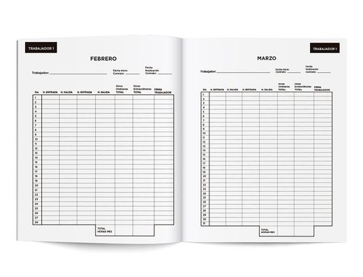 Libro liderpapel registro de jornada empleados 2021 DIN A4 10 empleados mes pagina papel blanco 90 gr