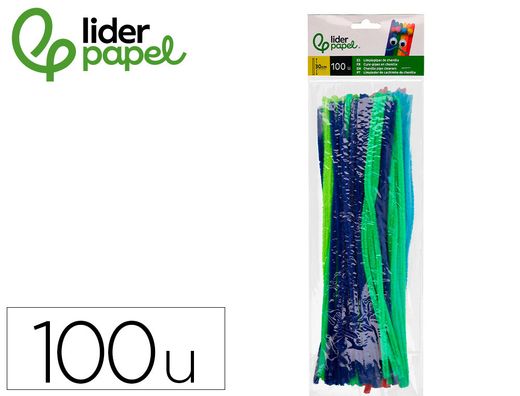 Limpiapipas de chenilla liderpapel 30 cm colores mate surtidos bolsa de 100 unidades