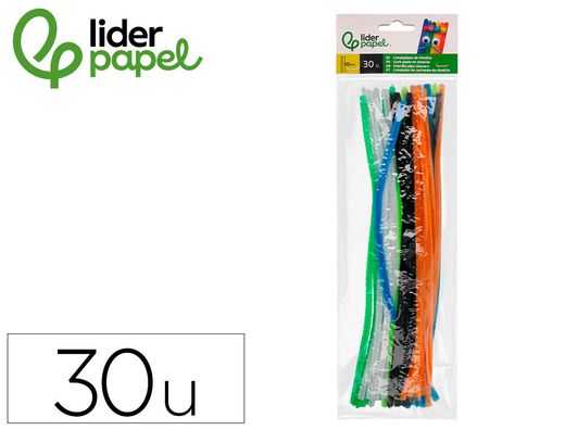 Limpiapipas de chenilla liderpapel 30 cm colores mate surtidos bolsa de 30 unidades
