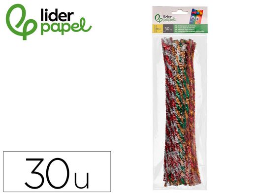 Limpiapipas de chenilla liderpapel 30 cm dos colores brillantes surtidos bolsa de 30 unidades