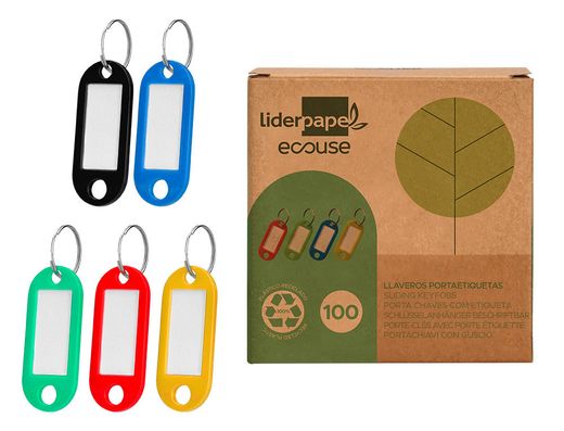 Llavero portaetiquetas liderpapel ecouse fabricado en plastico reciclado caja de 100 unidades