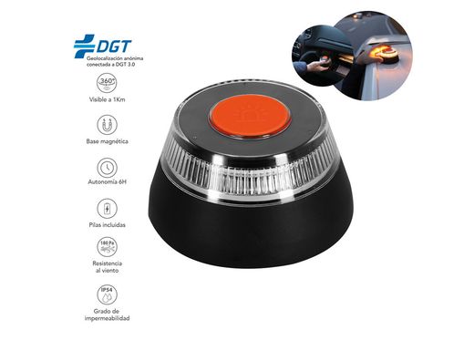 Luz de emergencia V16 homologada DGT baliza geolocalizada color negro