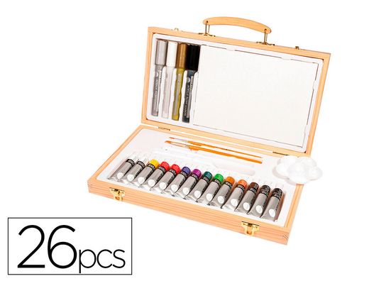 Maletin de pinturas acrilicas daler rowney madera 26 piezas 334x204x50 mm