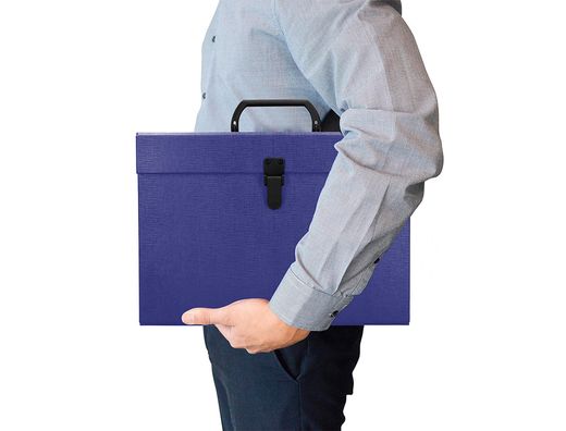 Maletin liderpapel con fuelle y asa carton forrado 19 departamentos 255x390x120 mm color azul
