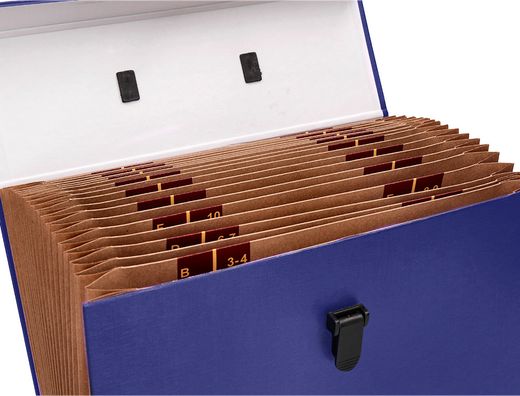 Maletin liderpapel con fuelle y asa carton forrado 19 departamentos 255x390x120 mm color azul