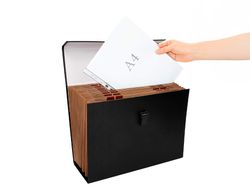 Maletin liderpapel con fuelle y asa carton forrado 19 departamentos 255x390x120 mm color negro