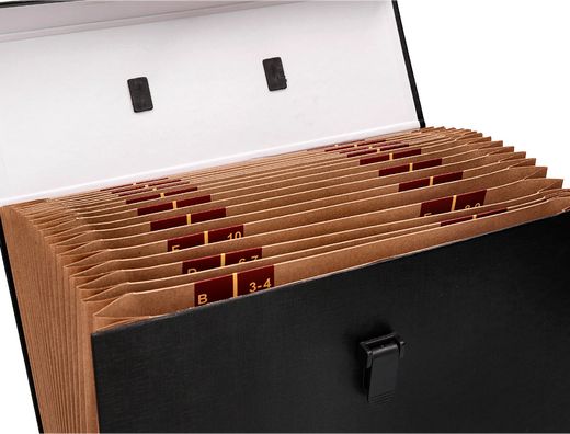 Maletin liderpapel con fuelle y asa carton forrado 19 departamentos 255x390x120 mm color negro