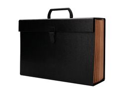 Maletin liderpapel con fuelle y asa carton forrado 19 departamentos 255x390x120 mm color negro