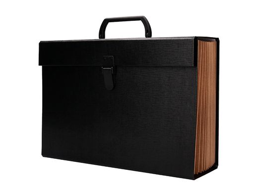 Maletin liderpapel con fuelle y asa carton forrado 19 departamentos 255x390x120 mm color negro