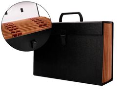 Maletin liderpapel con fuelle y asa carton forrado 19 departamentos 255x390x120 mm color negro