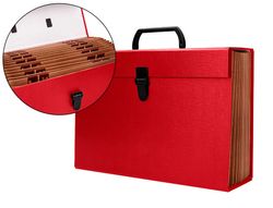 Maletin liderpapel con fuelle y asa carton forrado 19 departamentos 255x390x120 mm color rojo