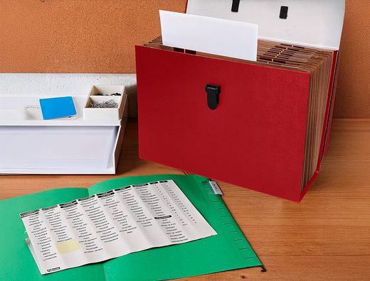 Maletin liderpapel con fuelle y asa carton forrado 19 departamentos 255x390x120 mm color rojo