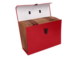 Maletin liderpapel con fuelle y asa carton forrado 19 departamentos 255x390x120 mm color rojo