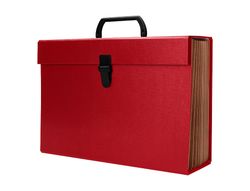 Maletin liderpapel con fuelle y asa carton forrado 19 departamentos 255x390x120 mm color rojo