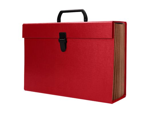 Maletin liderpapel con fuelle y asa carton forrado 19 departamentos 255x390x120 mm color rojo