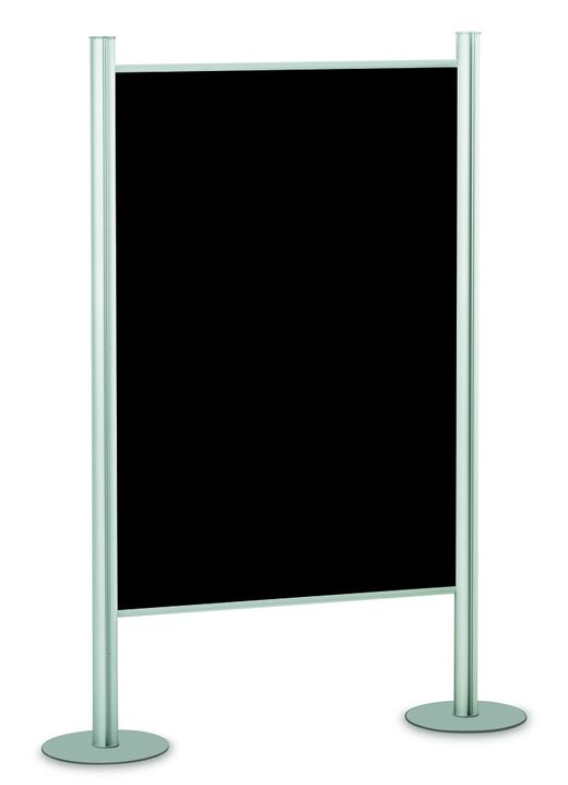 Mamparas modulares de corcho tapizado negro con marco de aluminio medidas 90 x 150 cm.