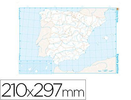 Mapa mudo b/n din A4 España -politico