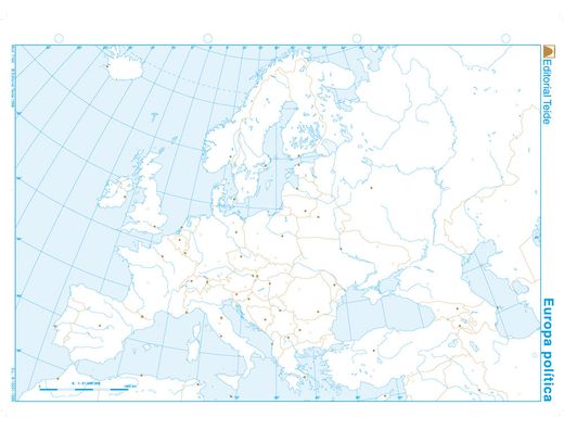 Mapa mudo b/n din A4 Europa -politico