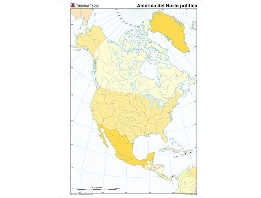 Mapa mudo color din A4 america norte politico