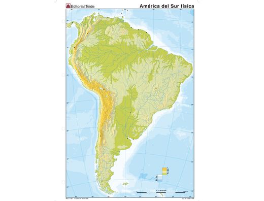 Mapa mudo color din A4 america sur fisico