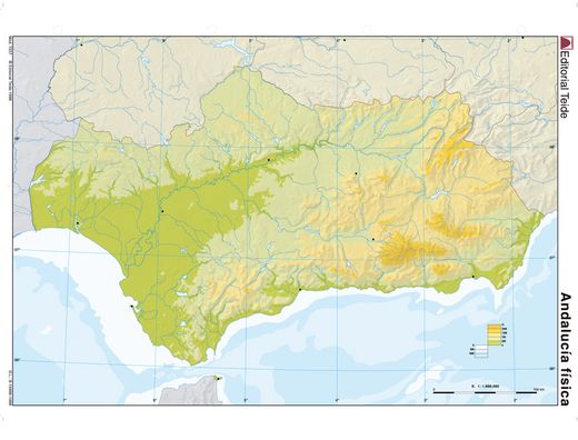Mapa mudo color din A4 andalucia fisico