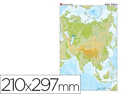 Mapa mudo color din A4 Asia -fisico