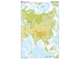 Mapa mudo color din A4 Asia -fisico