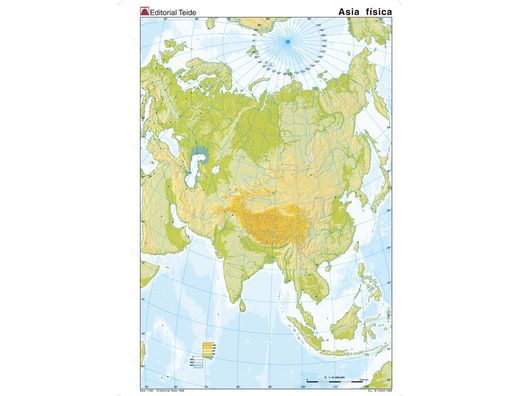 Mapa mudo color din A4 Asia -fisico