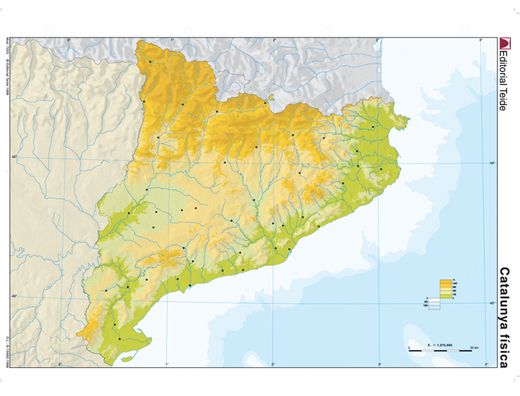 Mapa mudo color din A4 cataluña fisico