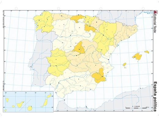 Mapa mudo color din A4 España -politico