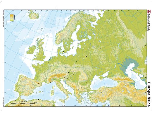 Mapa mudo color din A4 Europa -fisico