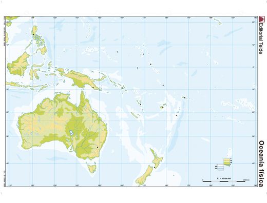 Mapa mudo color din A4 oceania -fisico