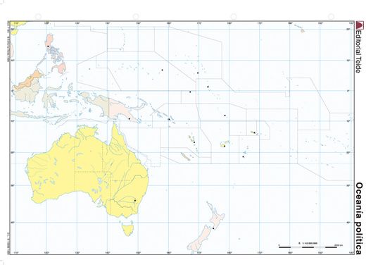 Mapa mudo color din A4 oceania -politico