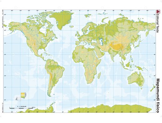 Mapa mudo color din A4 planisferio fisico