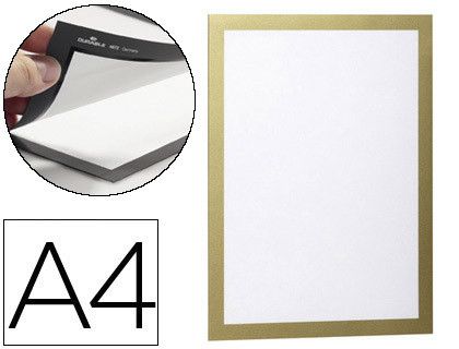 Marco Porta Anuncios Durable Magnetico Din A4 Dorso Adhesivo Removible Color Oro Pack de 2 Unidades