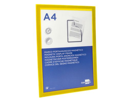 Marco porta anuncios liderpapel magnetico din a4 dorso adhesivo removible color amarillo