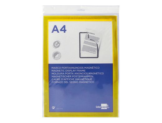 Marco porta anuncios liderpapel magnetico din a4 dorso adhesivo removible color amarillo