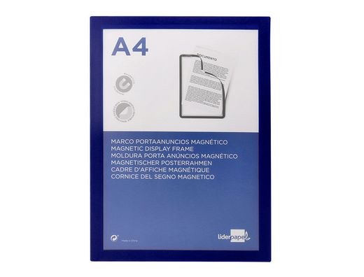 Marco porta anuncios liderpapel magnetico din a4 dorso adhesivo removible color azul