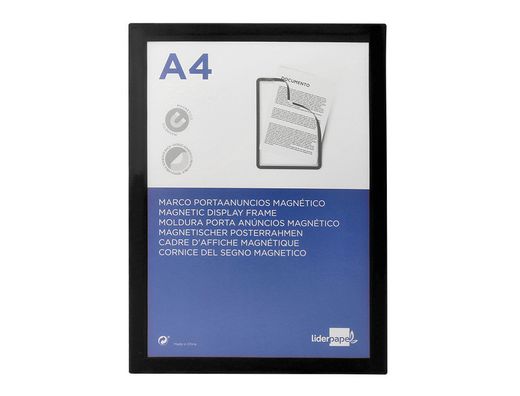 Marco porta anuncios liderpapel magnetico din a4 dorso adhesivo removible color negro